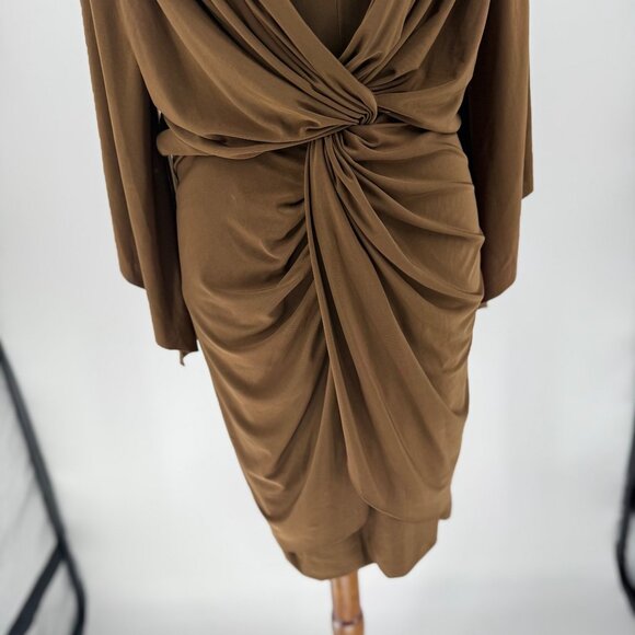 Misa Los Angeles Draped Brown Dress V-Neck Medium - Picture 8 of 12